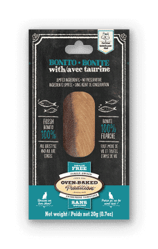 Grain-free hypoallergenic cat fillet treats with bonito and taurine by Oven-Baked Tradition