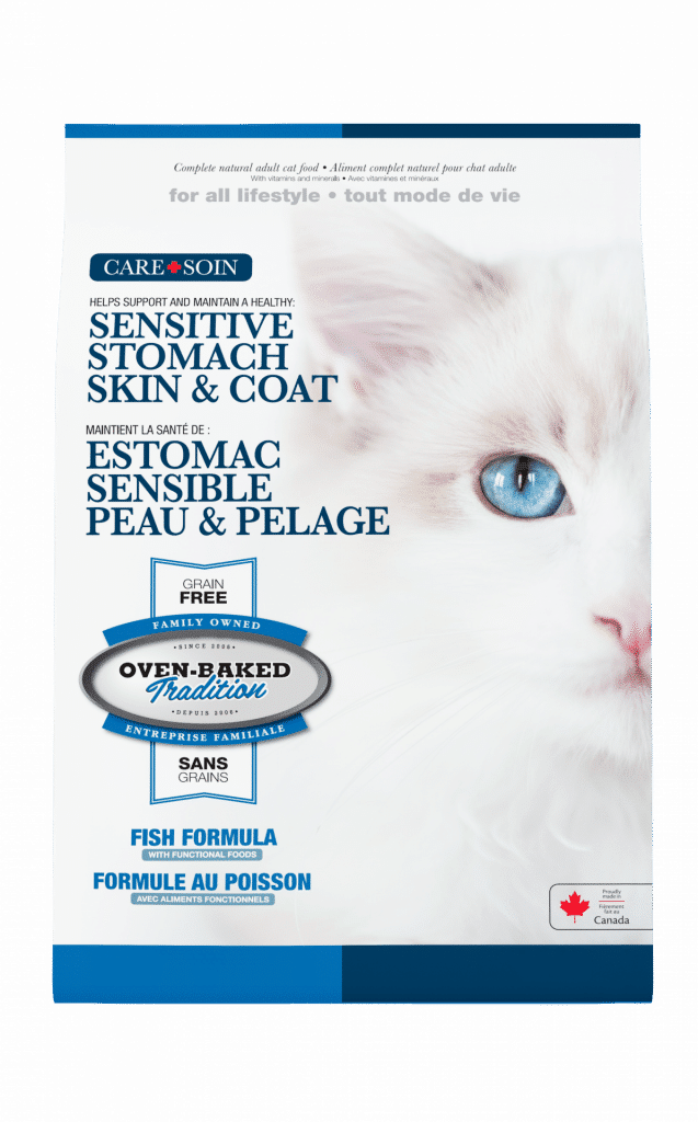 Nourriture sans grains pour chat adulte au poisson, pour estomac sensible et pelage sain – Oven-Baked Tradition.