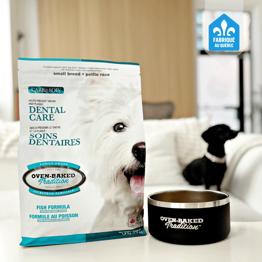Sac de nourriture soins dentaires pour chien adulte petite race au poisson avec bol de nourriture – Oven-Baked Tradition