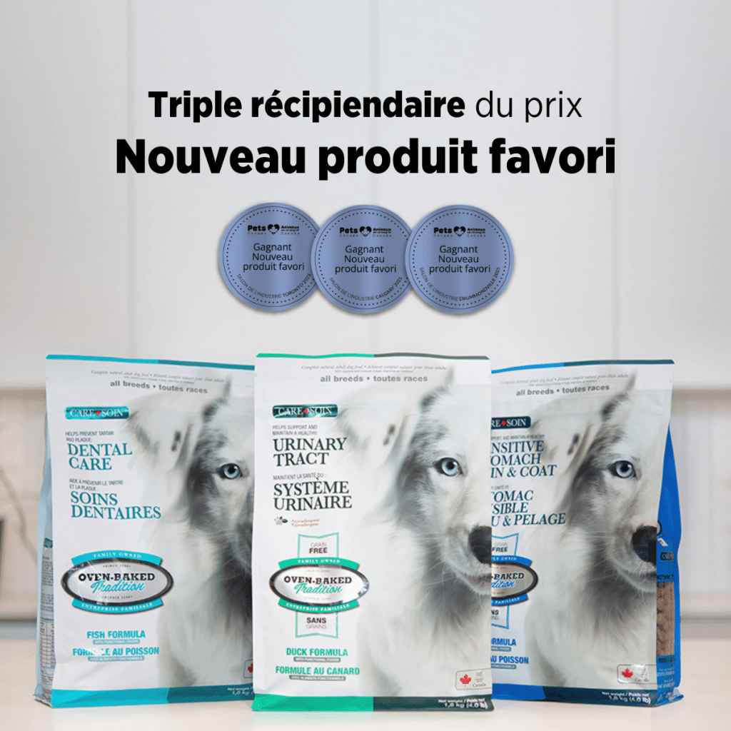 Trois sacs de nourriture Oven-Baked Tradition de la gamme Soin pour chiens – santé urinaire, dentaire, estomac sensible et pelage, lauréats du prix Nouveau Produits Favoris 2025