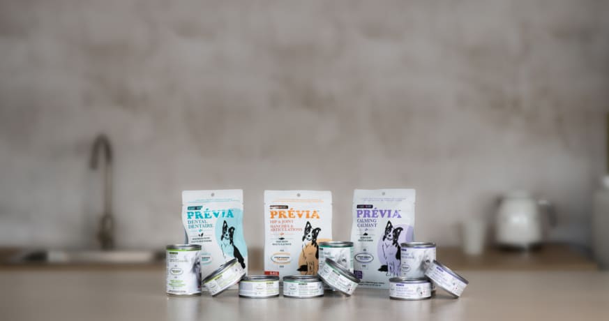 Nouveautés Soin pour chiens et chats incluant les gâteries fonctionnelles Prévia et les nouvelles recettes humides Soin d’Oven-Baked Tradition, fièrement canadien